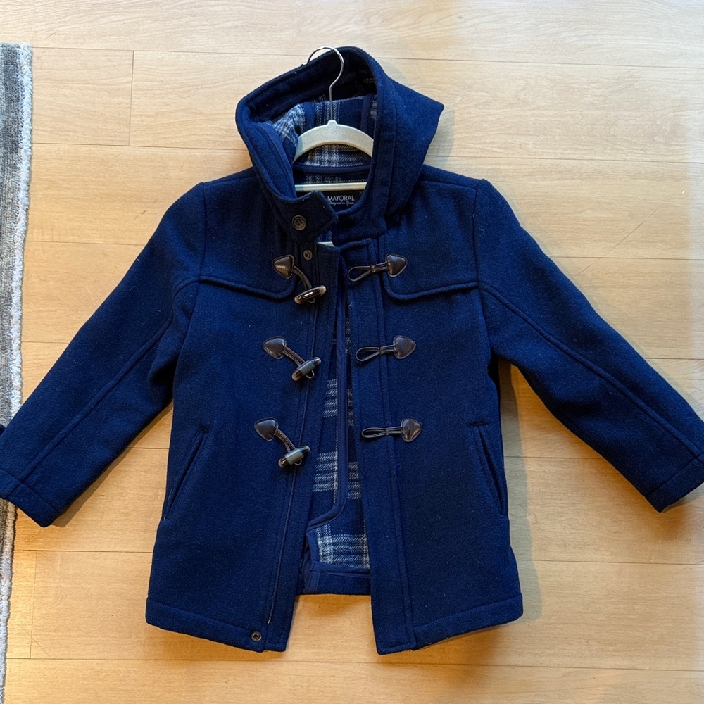 Mayoral Dark Blue Kids Pea Coat with Toggle Closures - 8